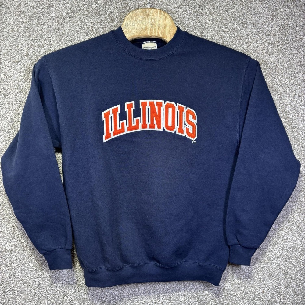 Vintage Illinois Fighting Illini Sweatshirt Medium Blue Football Lee Crewneck